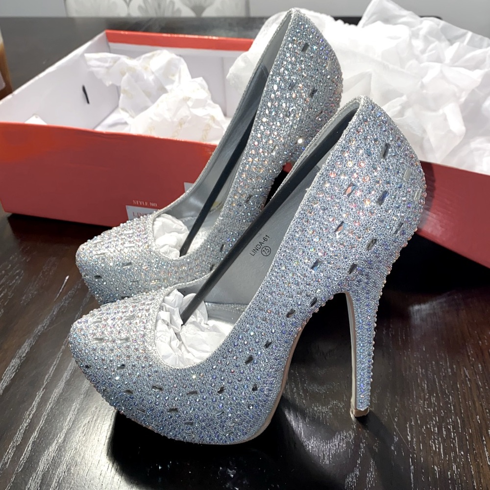 Silver rhinestoned stilettos